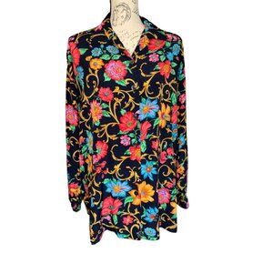 Liz Claiborne Floral Button Front Shirt Blouse Collar Long Sleeve Lightweight S